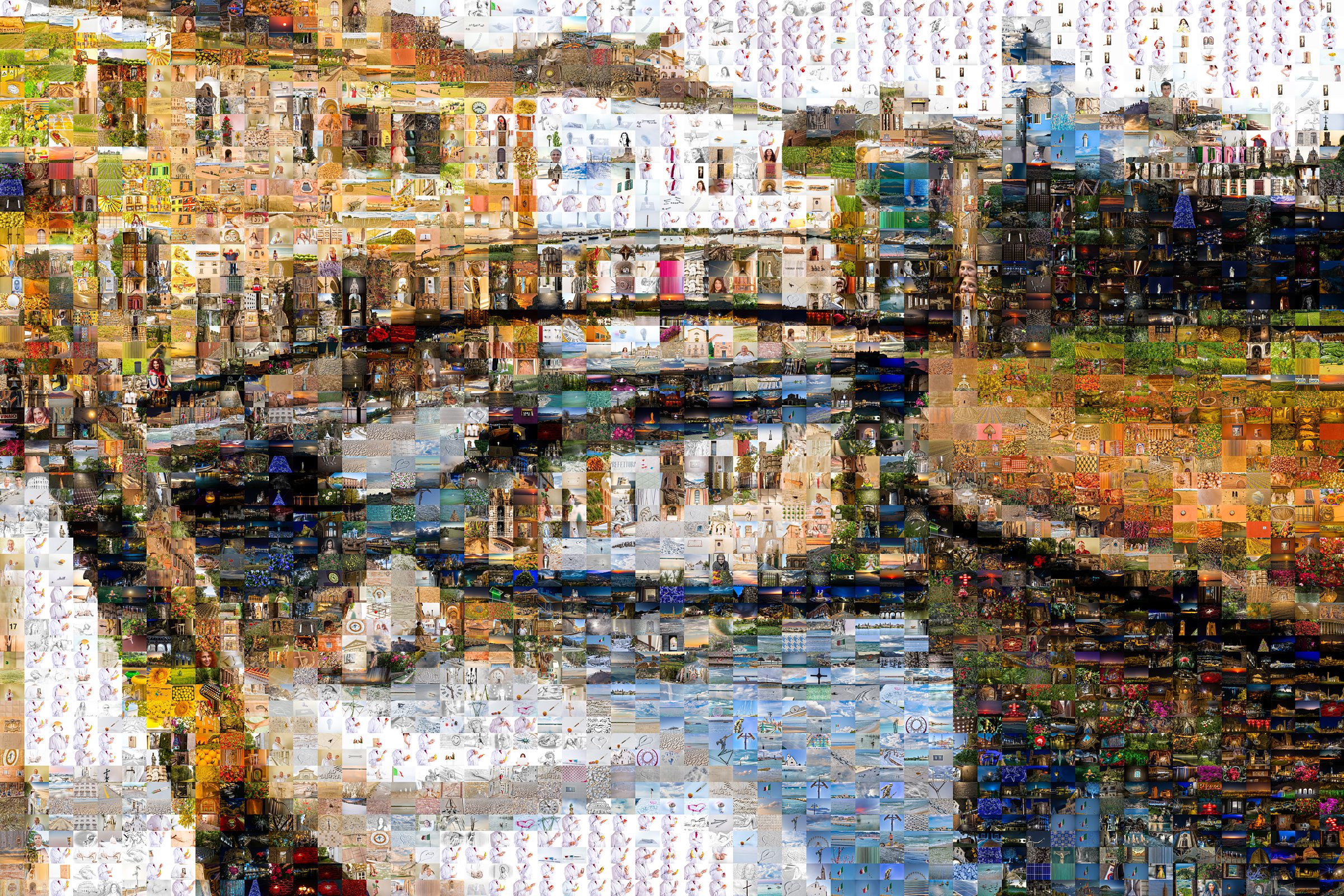 Photographic mosaic of Burano's colorful houses and canals composed of 3,006 individual Italian photographs