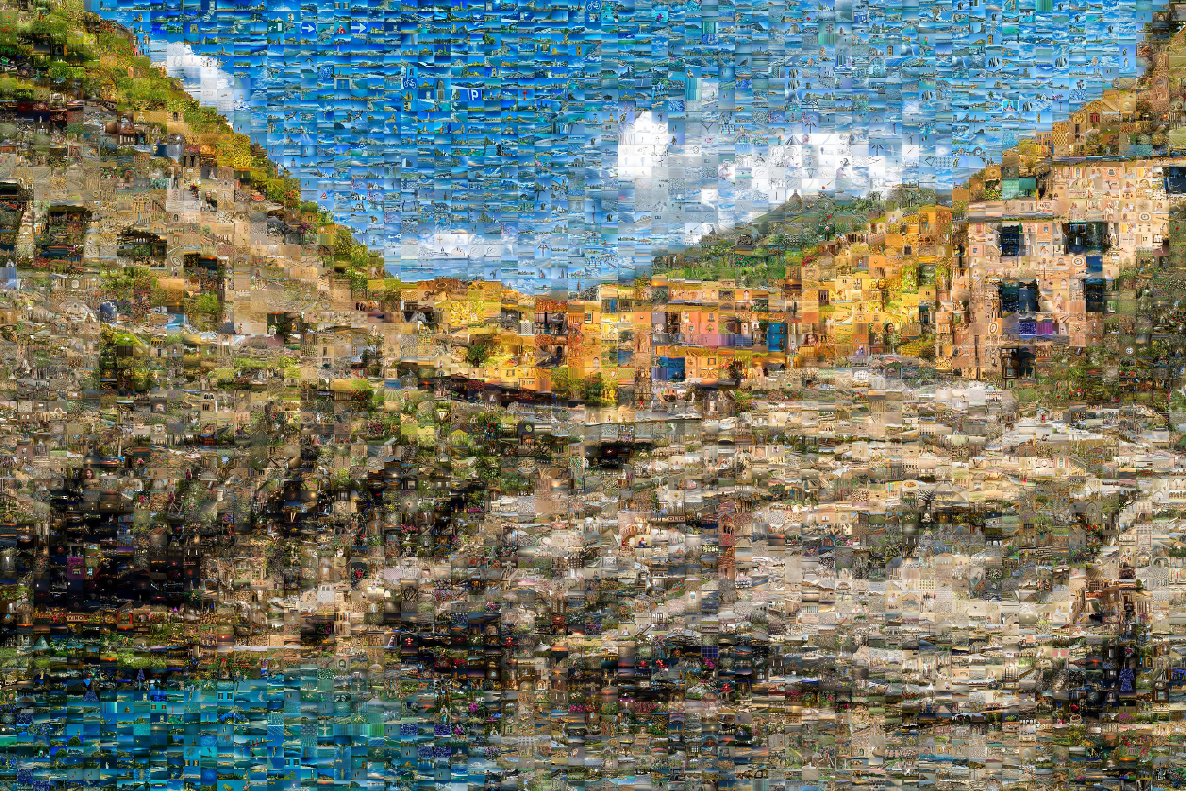 Photographic mosaic of Manarola Cinque Terre composed of 5,034 individual Italian photographs