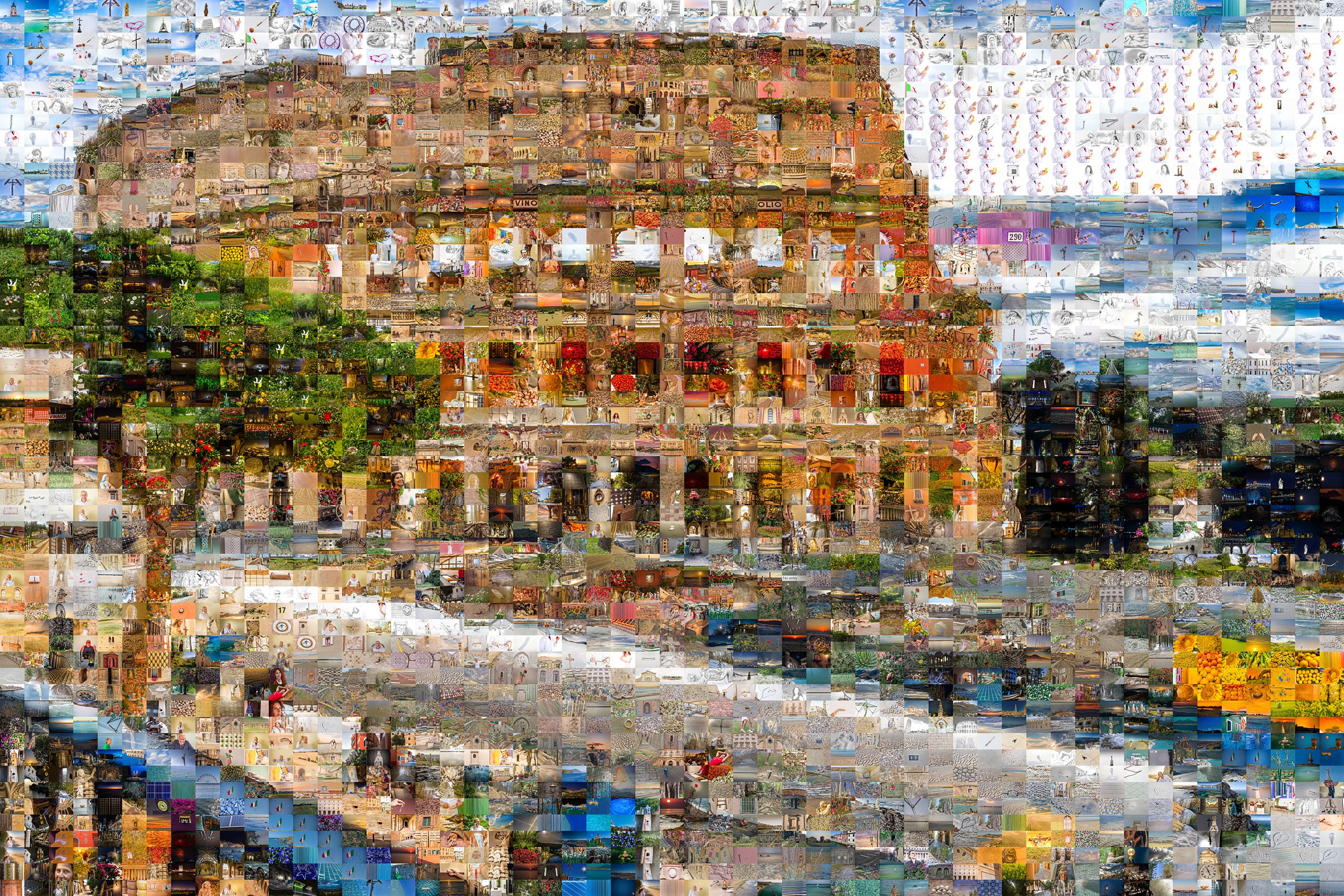 Photographic mosaic of Rome's Colosseum composed of 3,019 individual Italian photographs