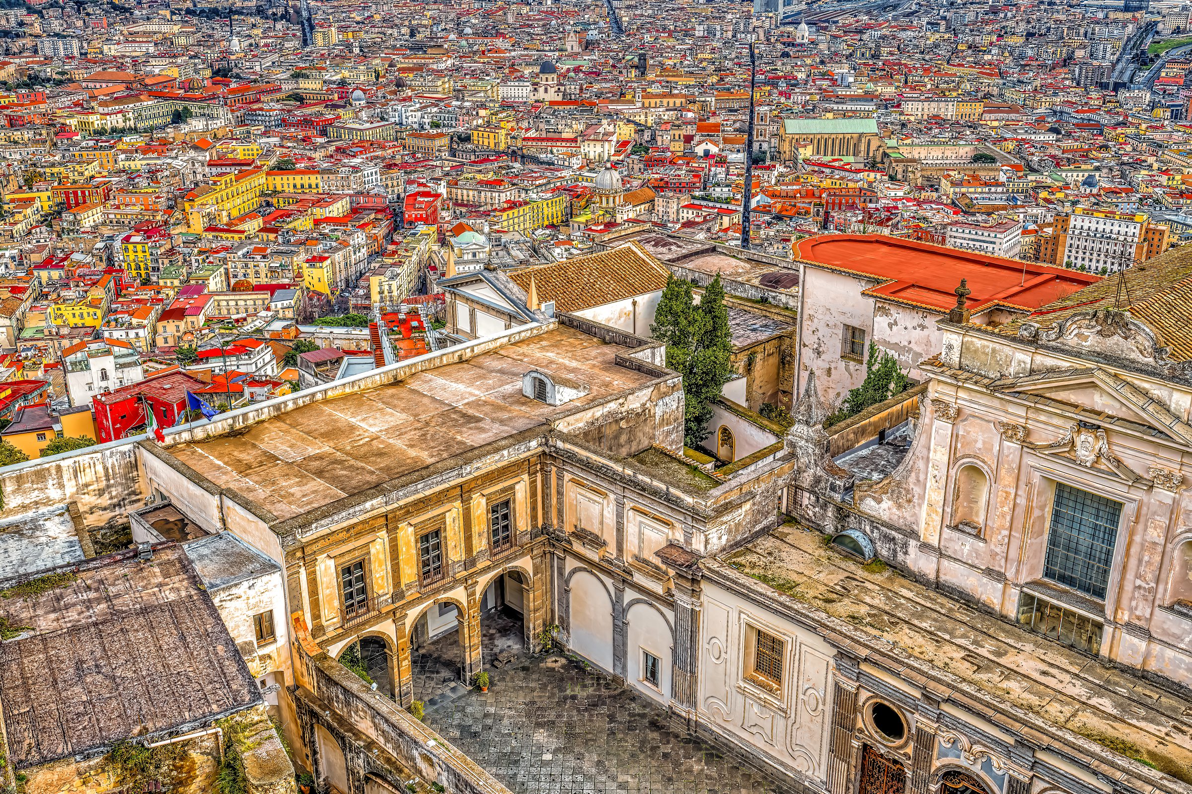 Naples Monastic Heritage - Aerial view of historic monastery complex with baroque architecture