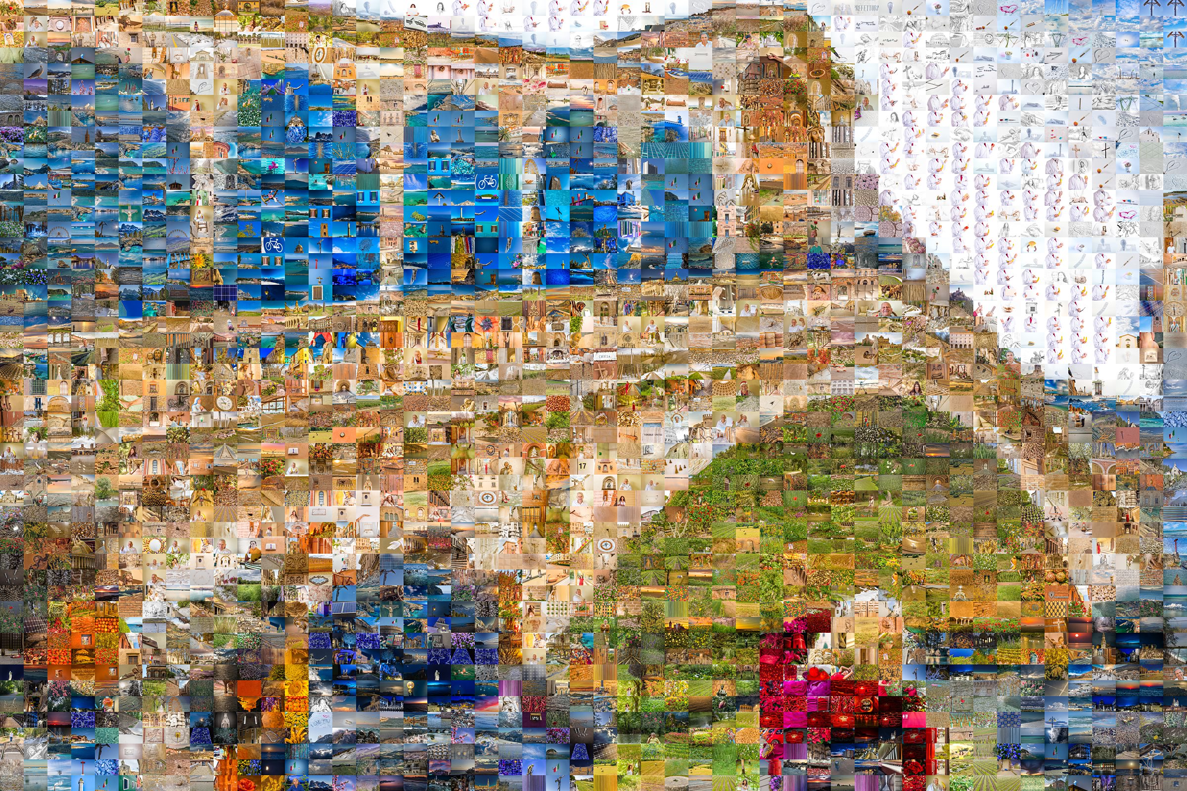Photographic mosaic of Venice Grand Canal sunset with Rialto Bridge composed of 2,494 individual Italian photographs
