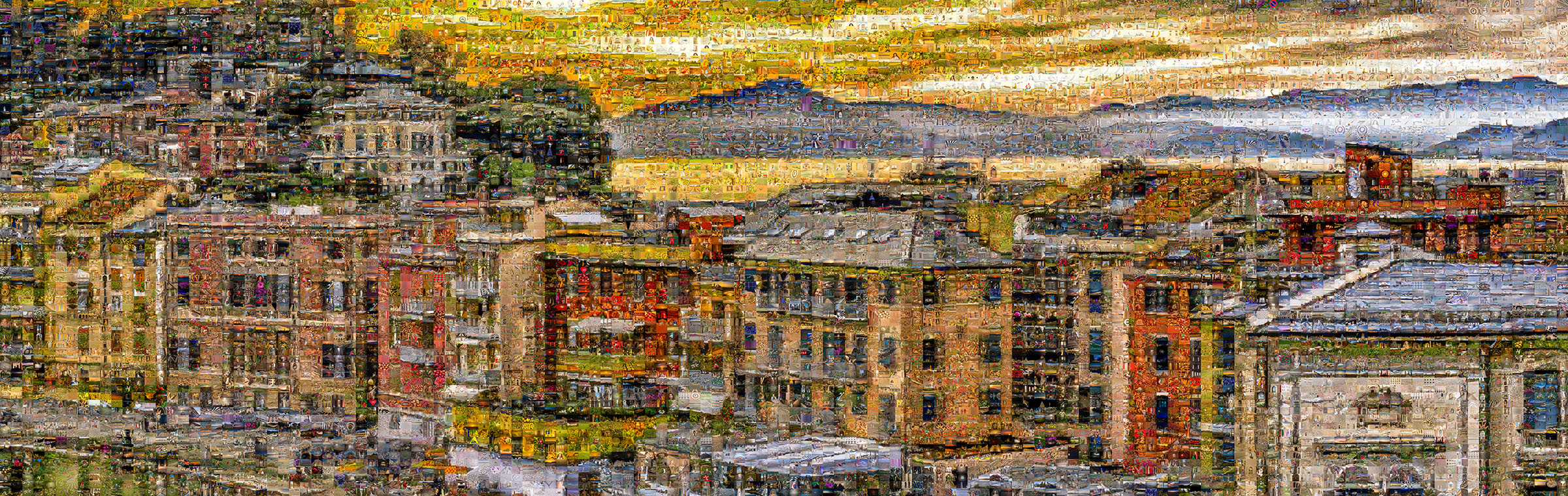 Panoramic photographic mosaic of Sestri Levante's two bays composed of 9,398 individual Italian photographs
