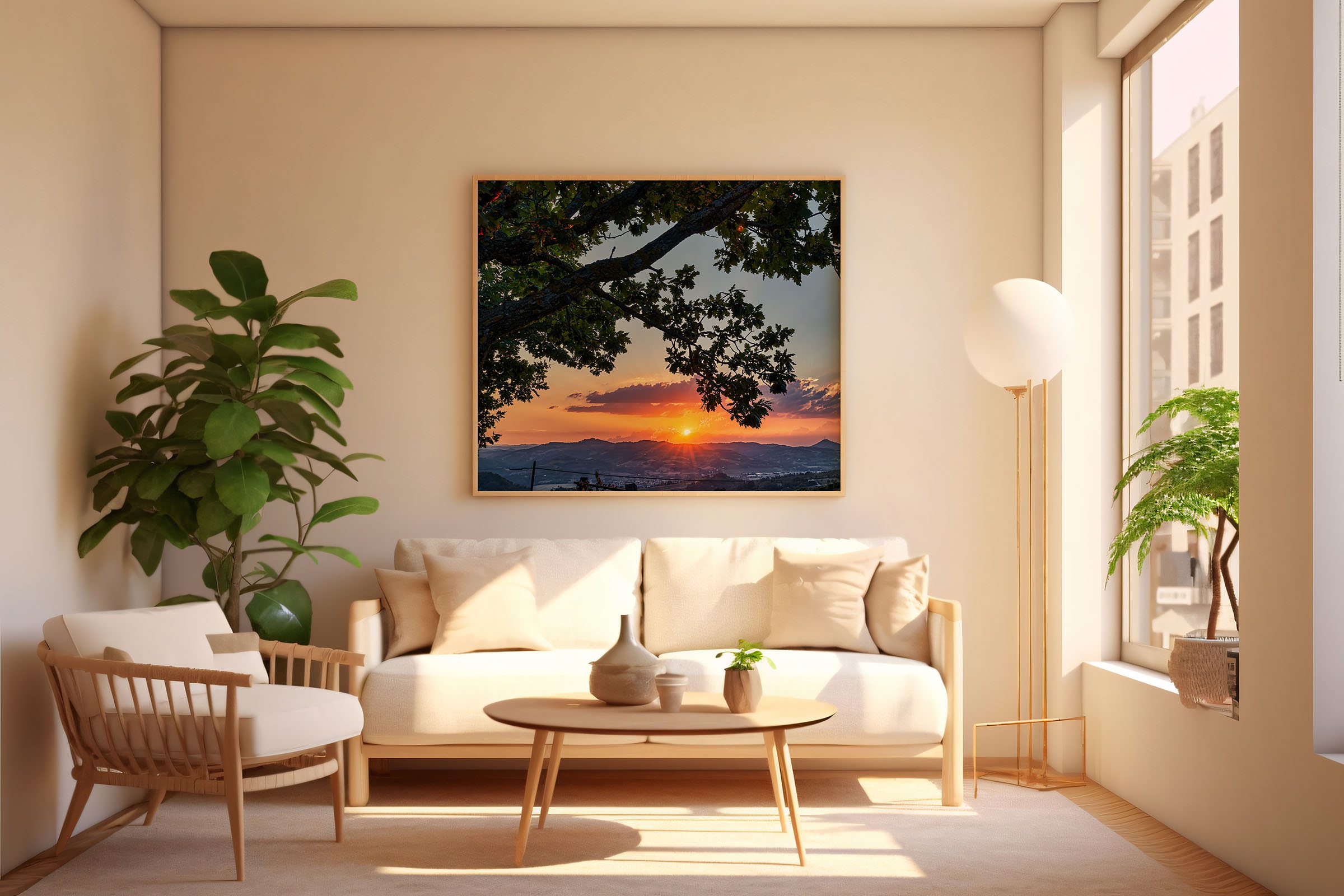 Sunset Framed by Oaks Over Romagna's Hills