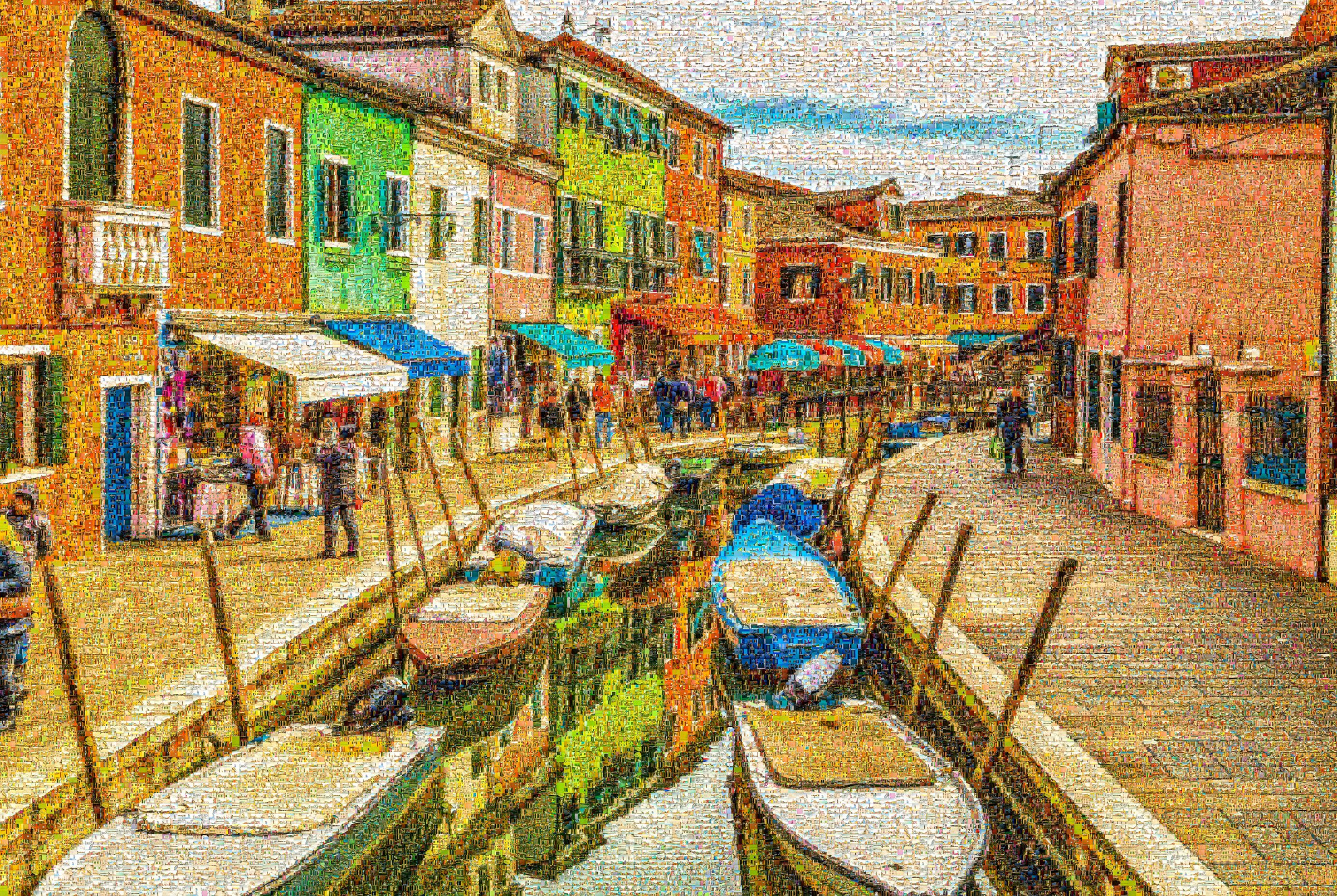 Burano canal mosaic composed of 30,102 photographs of the colorful Venetian island
