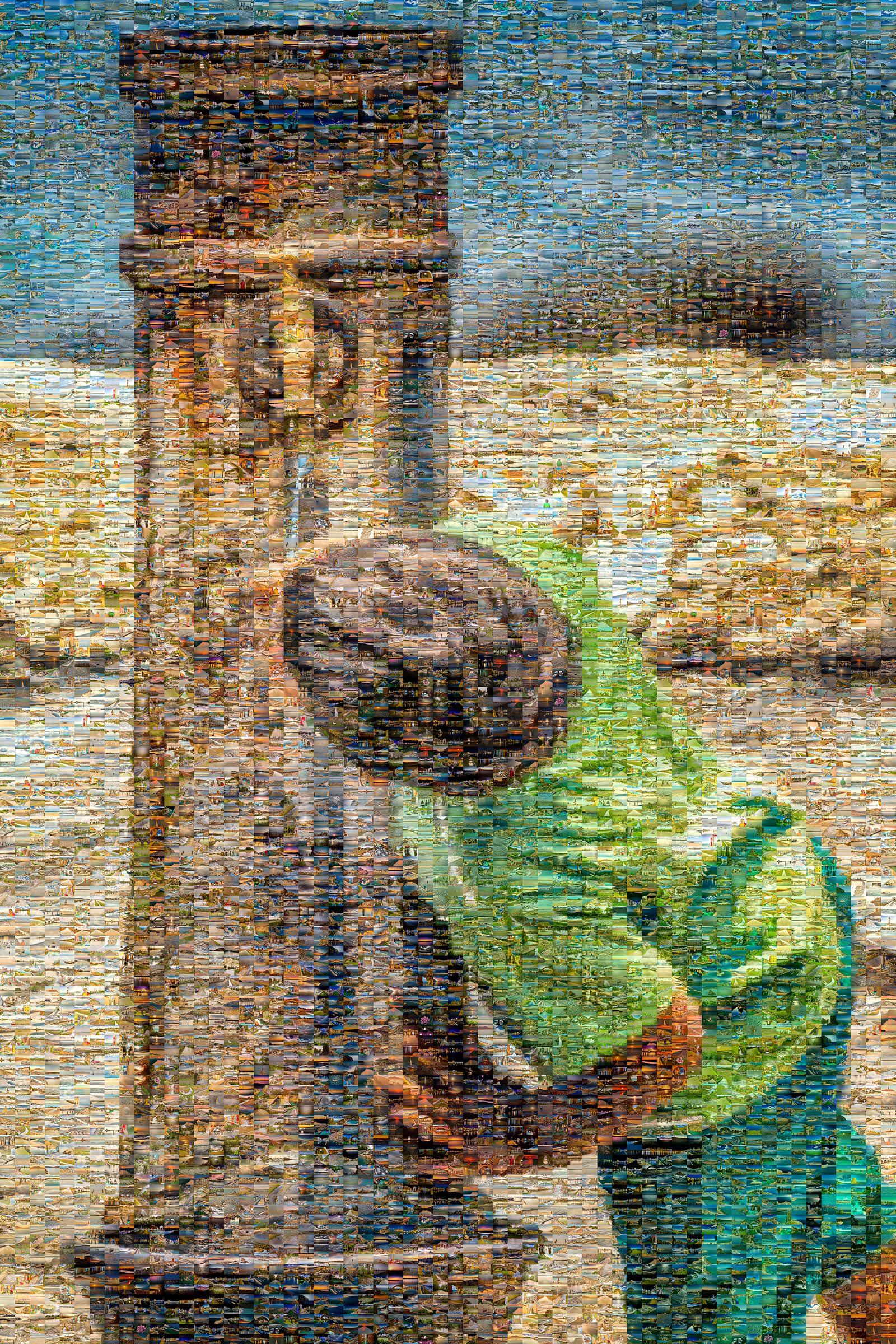 Mosaic of Thirst - Child drinking from fountain composed of 8,100 water photography tiles