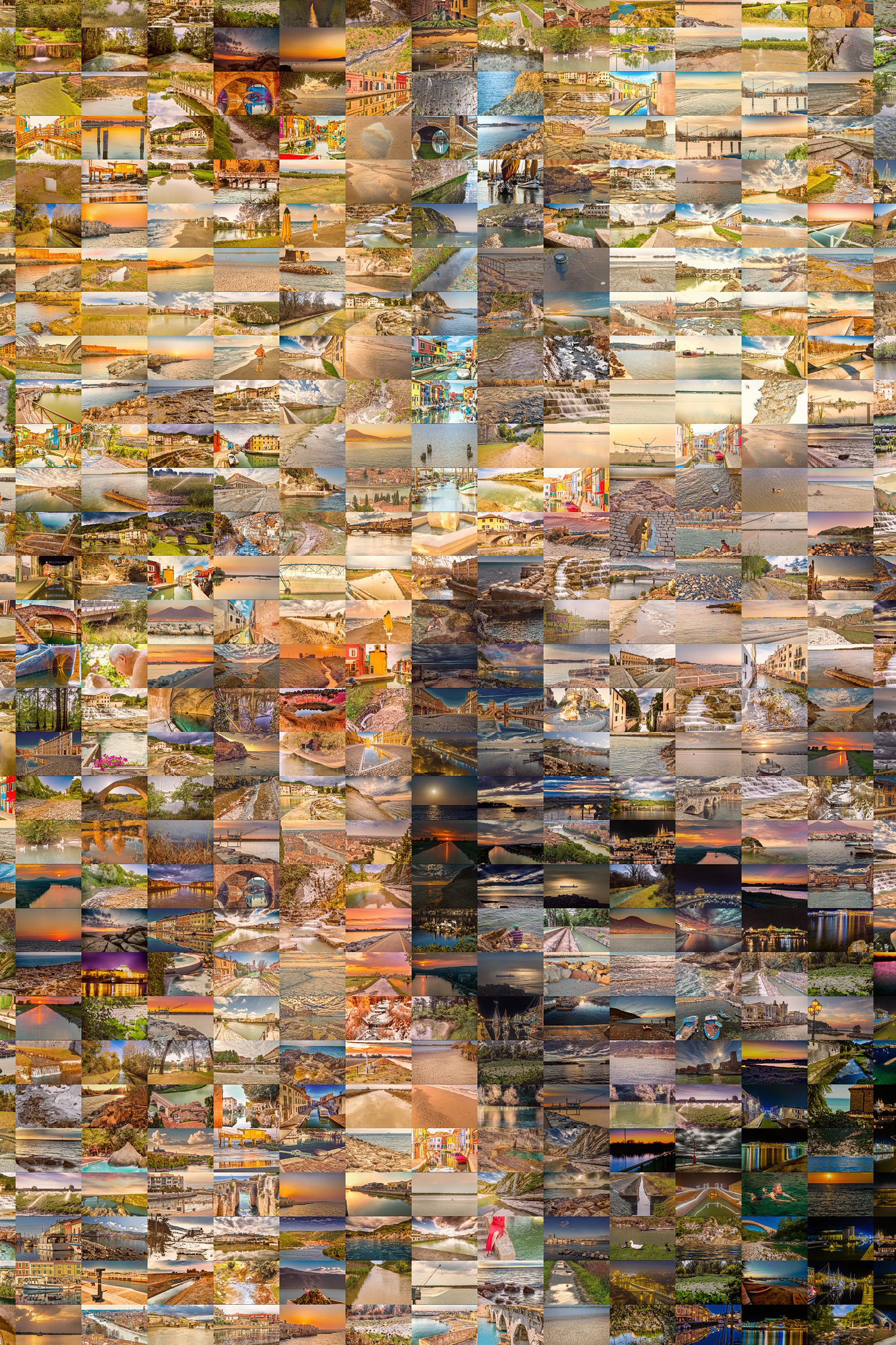 Close-up detail showing individual water photographs as mosaic tiles