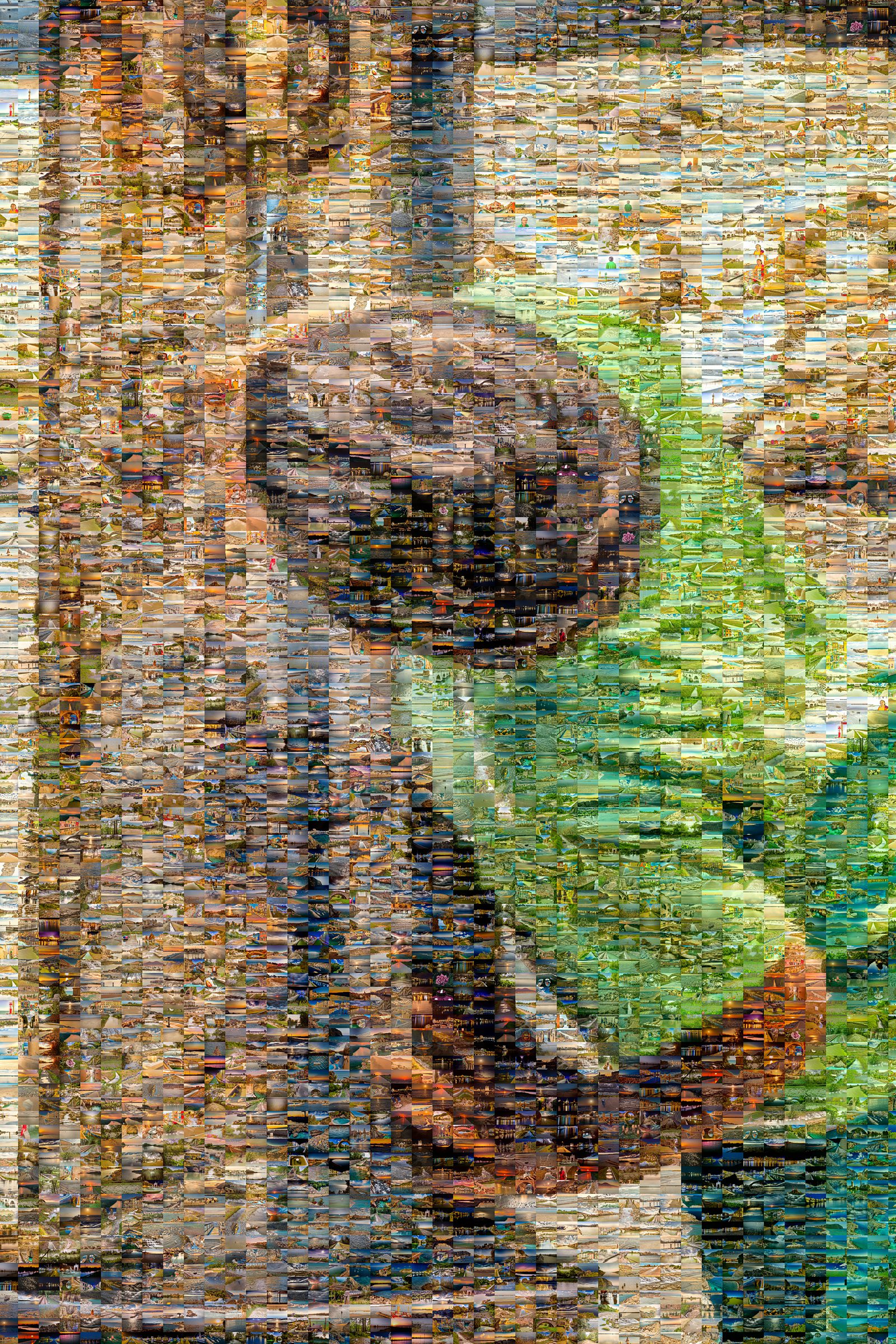 Detail view showing individual water photograph tiles in the mosaic